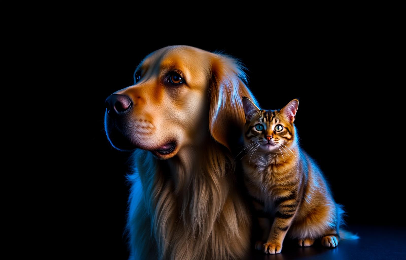 Cão e gato felizes na Rações e Conexões